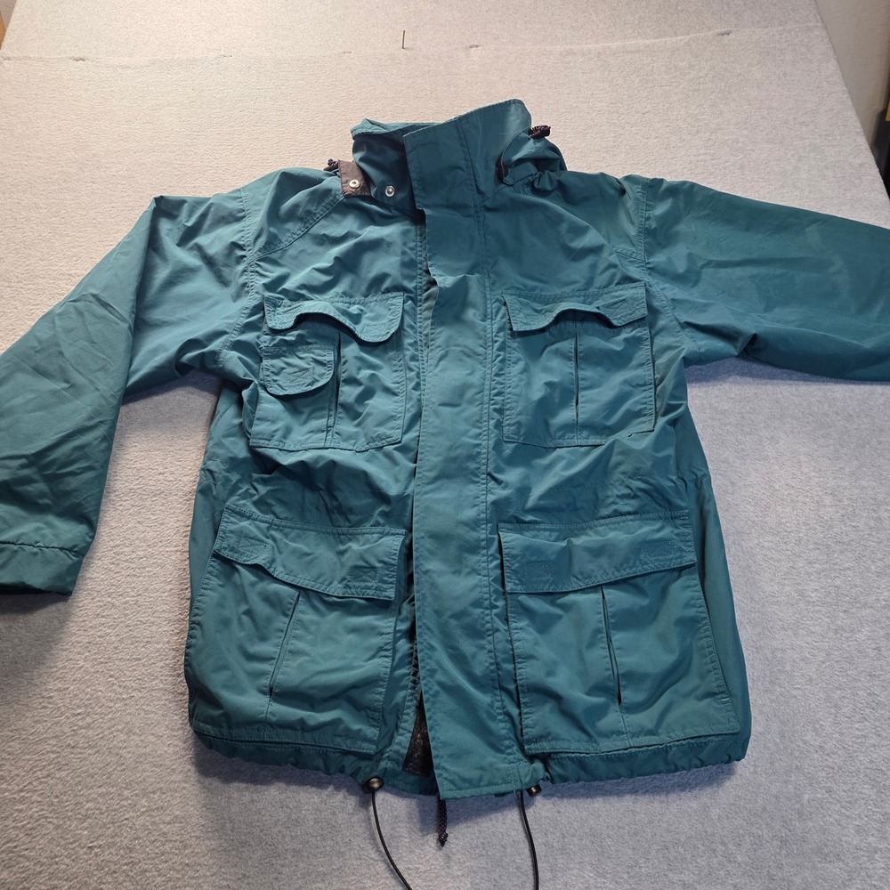REI Vintage Jacket Mens L Teal Green Hooded Cargo Utility Hiking Gorpcore